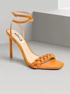 MANGO Women Tan Brown Braided Stiletto Heels