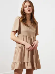 Trendyol Women Beige Solid A-Line Dress