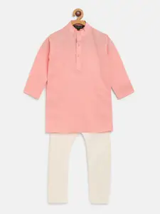 SOJANYA Boys Pink & Off-White Solid Kurta with Pyjamas