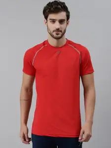FUAARK Men Red Solid Round Neck Sports T-shirt
