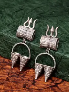 PANASH Silver-Plated Oxidized Contemporary Drop Earrings