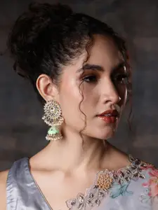 PANASH Gold-Plated Meenakari Kundan Dome Shaped Jhumkas