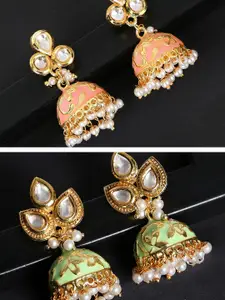OOMPH Pink & Green Set of 2 Dome Shaped Jhumkas