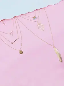 OOMPH Gold-Toned Alloy Layered Necklace Set of 2