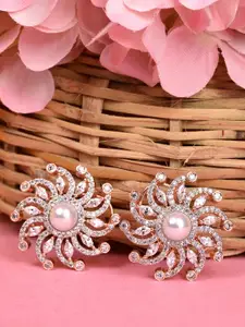 Saraf RS Jewellery White & Rose Gold Dome Shaped Studs
