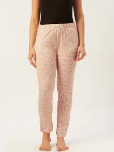 Sweet Dreams Women Peach-Coloured & White Printed Knitted Pure Cotton Lounge Pants