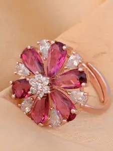 Saraf RS Jewellery Rose Gold-Plated Pink & White CZ-Studded Handcrafted Adjustable Finger Ring
