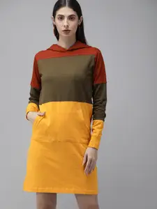 The Dry State Women Mustard Yellow Colourblocked  Dress