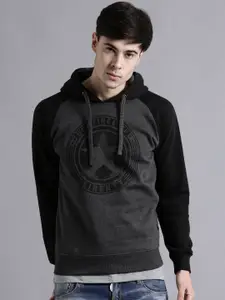Kook N Keech Marvel Charcoal Grey Printed Colourblocked Hooded Sweatshirt
