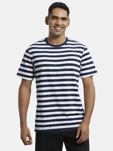 Jockey Men Navy & White Striped Round Neck T-shirt