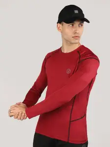 Chkokko Men Maroon Solid Round Neck Sports T-shirt