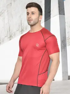 CHKOKKO Men Maroon Solid Round Neck Sports T-shirt