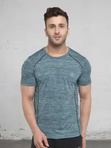 CHKOKKO Men Sea Green Solid Dry Fit Round Neck T-shirt