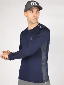 Chkokko Men Navy Blue Solid Round Neck Dry Fit T-shirt