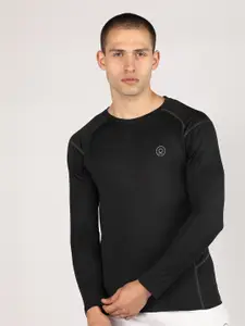 CHKOKKO Men Black Solid Round Neck Gym T -Shirt