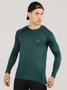 CHKOKKO Men Green Solid Dry Fit Round Neck T-shirt