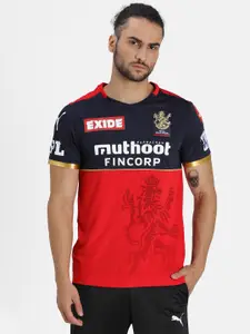 Puma Men Red Printed RCB Replica Jersey V-Neck Slim Fit T-shirt