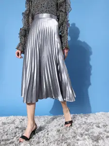 Uptownie Lite Women Satin Pleated Midi Skirt