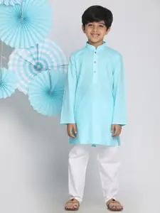 VASTRAMAY Boys Blue & White Solid Kurta with Pyjamas