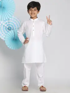 VASTRAMAY Boys White Solid Kurta with Pyjamas