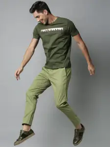 RARE RABBIT Men Green Solid Regular Trousers
