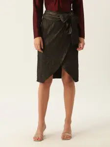 ZOELLA Women Black Textured Tulip Knee-Length Skirt