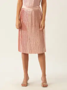 ZOELLA Women Pink Solid Pleated A-Line Skirt
