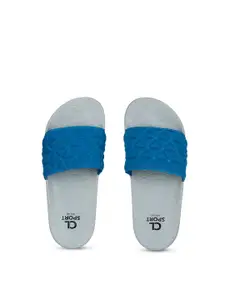 Carlton London sports Women Turquoise Blue & Grey Melange Colourblocked Sliders