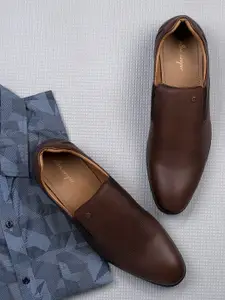 Allen Cooper Men Brown Textured Leather Formal Derby Shoes