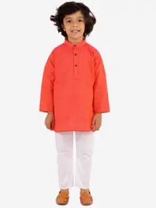 Superminis Boys Red Embroidered Kurta with Pyjamas