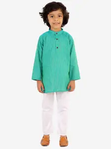 Superminis Boys Green Self Design Kurta with Pyjamas