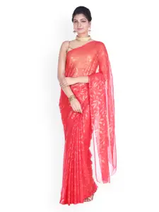 SOUNDARYA Red Chiffon & Art Silk Self-Printed Saree