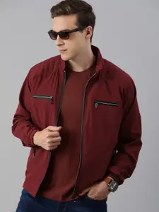 VOXATI Men Maroon Solid Windcheater Jacket