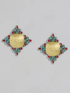 AccessHer Women Yellow & Red Square Studs Earrings