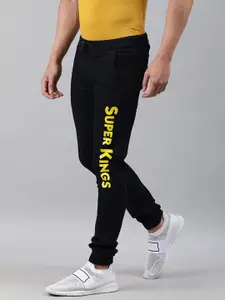 Urbano Fashion Men Black Slim Fit Mid-Rise Super Kings Printed Stretchable Jogger Jeans