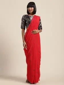 Shaily Red Embroidered Poly Georgette Saree