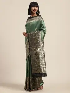 Shaily Green & Black Silk Blend Woven Design Saree