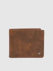 Louis Philippe Men Tan Brown Textured Two Fold Leather Wallet