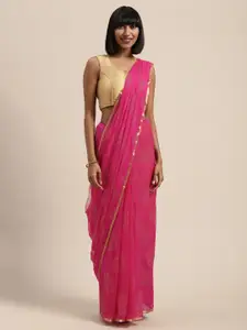Saree mall Pink Embellished Poly Chiffon Saree