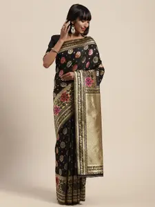Saree mall Black & Gold-Toned Woven Design Banarasi Saree