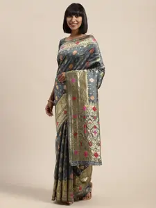 Saree mall Grey & Gold-Toned Woven Design Saree