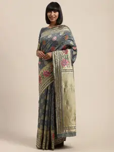 Saree mall Grey & Gold-Toned Woven Design Saree