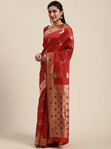 Saree mall Red & Gold-Toned Silk Blend Woven Design Saree