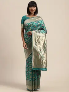 Saree mall Green & Gold-Toned Woven Design Saree