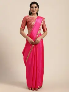 Saree mall Magenta Pink Solid Silk Blend Saree