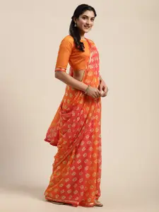 Saree mall Orange & Cream-Coloured Pure Chiffon Geomatric Printed Mysore Silk Saree