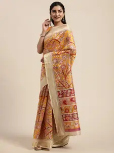Saree mall Mustard Art Silk Printed Paithani Saree