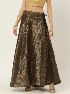Studio Shringaar Women Black & Golden Banaras Brocade Self Design Lehenga Skirt