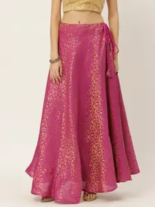 Studio Shringaar Pink & Golden Banaras Brocade Self Design Lehenga Skirt