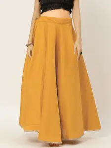 Studio Shringaar Women Mustard Yellow Solid Full Flare Double Ghera Lehenga Skirt